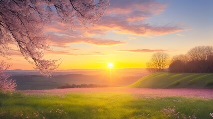 Fototapeta na wymiar Sunset in spring