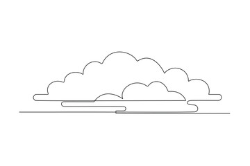 One continuous line drawing of Sky clouds white. Clouds concept. Doodle vector illustration in simple linear style.