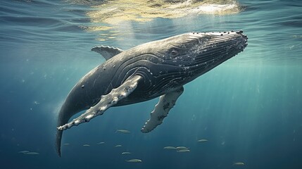Fototapeta premium Southern Right Whale (Eubalaena australis) fluking at sunset, Valdes Peninsula, Argentina, Atlantic Ocean