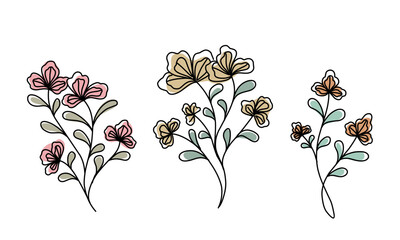Abstract Flower Line Art Prints Set of 3 Minimal Floral