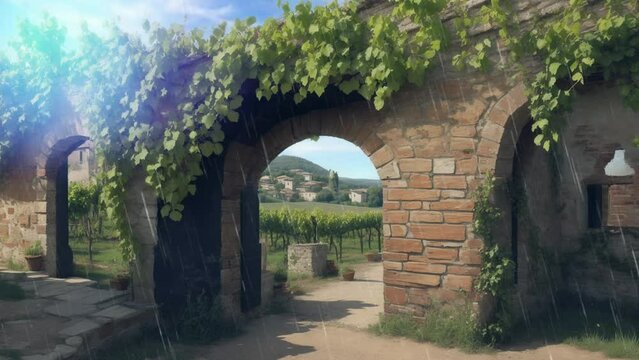 old stone wall arch in the park