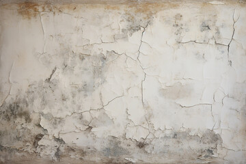 Photo of Old cracked white painted plaster wall. Grunge dirty wall.