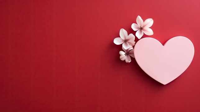  a paper heart with a flower on a red background with a place for a text or a picture of a paper heart with a flower on a red background.