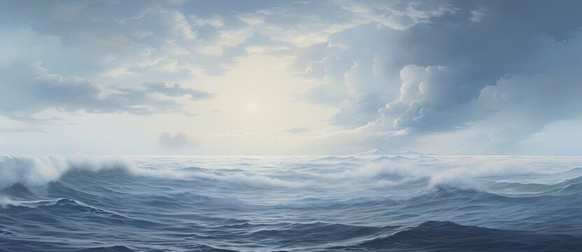 A Serene Reflection: A Majestic Painting Capturing the Beauty of a Vast, Tranquil Body of Water