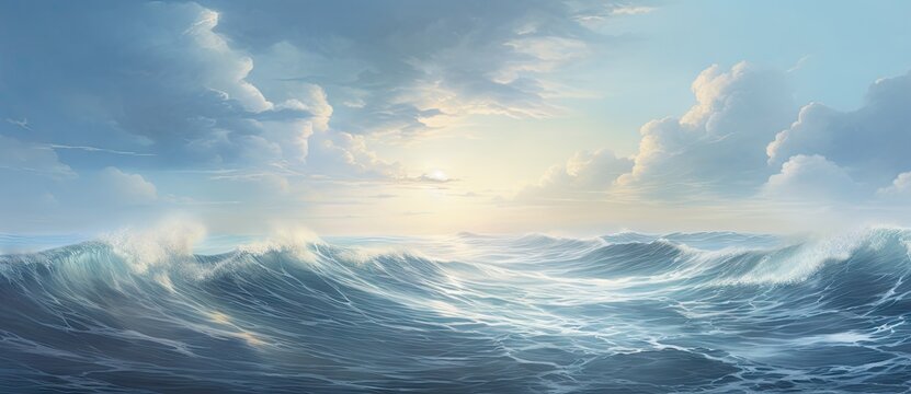The Roaring Majesty of the Deep Blue Sea: A Captivating Painting of a Towering Ocean Wave