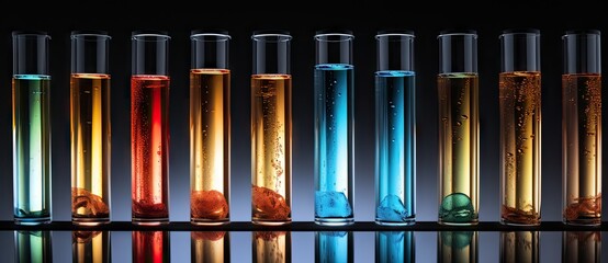 A Spectrum of Colors in Aligned Test Tubes - obrazy, fototapety, plakaty