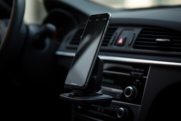 Black Car Phone Holder. Smart and Secure Mobile Phone Stand for Your Car with Display Screen for Easy Access to Technology