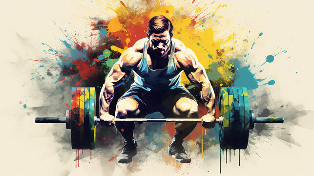 Cool looking bodybuilder or muscleman in mixed grunge colors style illustration.