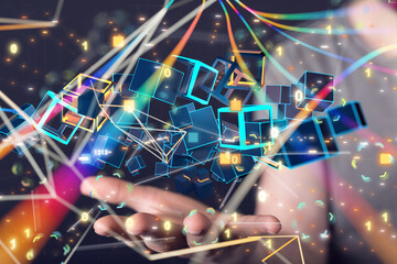 Neural network 3D illustration. Big data and cybersecurity