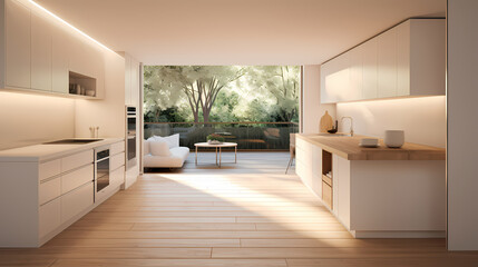 Fototapeta na wymiar 3D rendering modern style kitchen background, kitchen decoration design