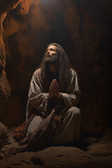 John the Baptist in Prayer and Reflection - obrazy, fototapety, plakaty