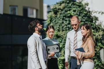 Dynamic Business Collaboration in Urban Setting: Proficient Team Discusses Strategies for Global Expansion and Market Research