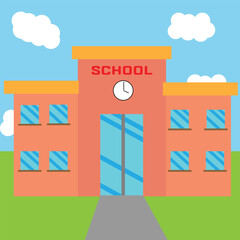 School building in flat style. Vector Illustration.	