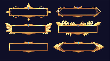 Golden empty decorated metal frames for game ui design. - obrazy, fototapety, plakaty