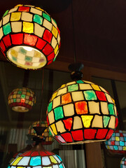 Red, yellow, blue and white, colorful and modern chandelier.