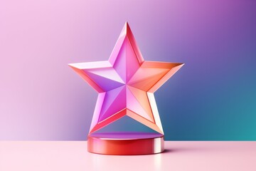 Five pointed star trophy award model. 3D figure, Colourful background