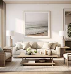 Modern Beach House, Bright Living room interior