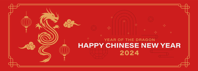 Chinese New Year 2024 year of the dragon banner with modern background design and zodiac symbol