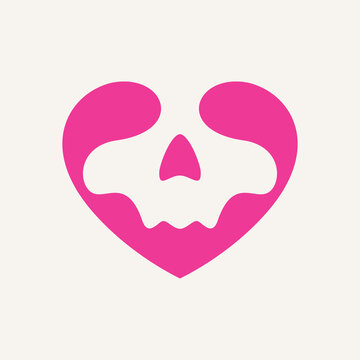 simple clean flat minimalist modern combination vector of skull with love heart soul icon symbol character images in pink color logo design inspiration