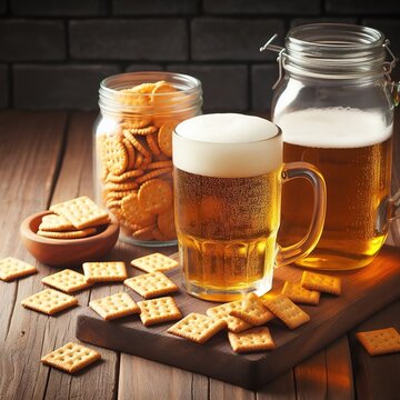 Interesting illustration of beer and snacks. Generative AI