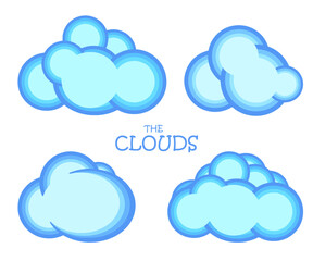 A set of vector clouds on a white background. Blue and white colors. Cartoon design