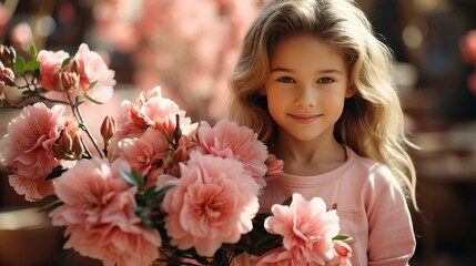 Fototapeta premium Happy Woman Child Blooming Spring Garden, HD, Background Wallpaper, Desktop Wallpaper