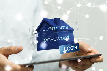 home data. Digital cyberspace with particles and Digital data network connections concept.