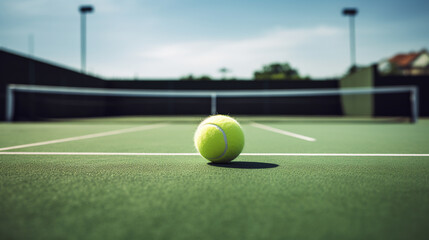 tennis ball on the background of a tennis court. ai generative