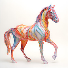 White horse with colorful lines on a white background