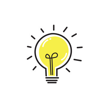 Bombilla de luz incandescente color amarillo sobre un fondo blanco ilustrando una idea tipo logotipo 