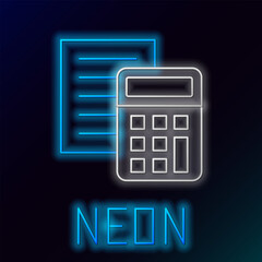 Glowing neon line Calculator icon isolated on black background. Accounting symbol. Business calculations mathematics education and finance. Colorful outline concept. Vector