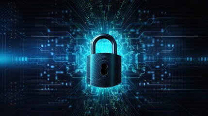 Closed Padlock on digital background, Technology security concept. Modern safety digital background. Lock Protection system, Cyber Security and information or network protection