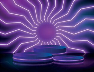 Vector realistic neon podium geometric stage background