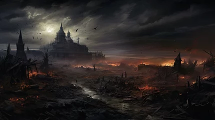 Fotobehang Crusade historical dark battlefield painting. © HN Works