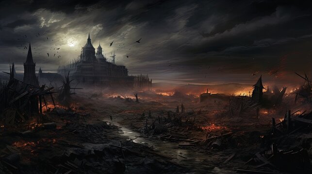 Crusade historical dark battlefield painting.