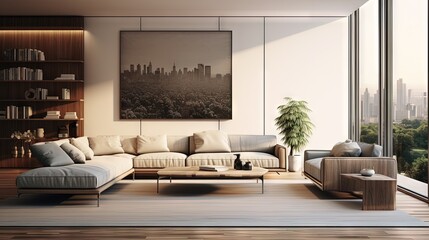 Modern spacious lounge or living room interior