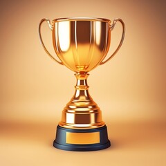Shining Golden Trophy on Vibrant Orange Background