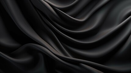 Obraz premium Black silk satin surface. Dark elegant background with space for design. Text or product. Table top view. Flat lay. Template. Empty. Creases in fabric. Folds.
