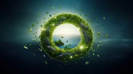 Circular economy icon. The concept of eternity, endless and unlimited, circular economy for future growth of business and environment sustainable on nature background. - obrazy, fototapety, plakaty