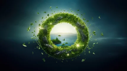 Poster Circular economy icon. The concept of eternity, endless and unlimited, circular economy for future growth of business and environment sustainable on nature background. © HN Works
