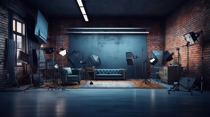 Modern photo studio with professional lighting equipment - obrazy, fototapety, plakaty