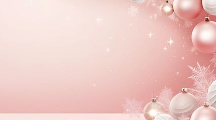  a pink and white christmas background with baubles and snowflakes on a pink background with stars and snowflakes. - obrazy, fototapety, plakaty