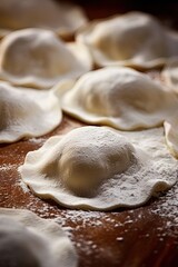 Fototapeta na wymiar Freshly made ravioli. Italian pasta. Generative Ai