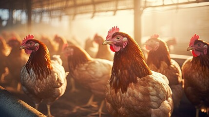 Chicken in the factory, Hens in cages industrial farm in Thailand, Animal and agribusiness, Food production and industry concept - obrazy, fototapety, plakaty