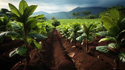 Planting of cocoa plants in a farm in Jaen Cajamarca Peru - obrazy, fototapety, plakaty