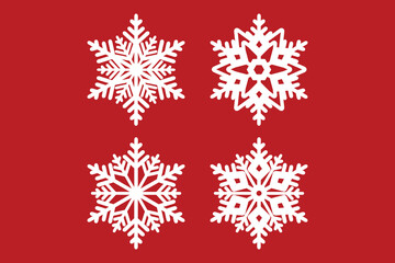 Naklejka na ściany i meble Snowflakes Winter Vector Set of isolated Icon Silhouettes on red Background. Vector Illustration. Snowflake Closeup. Snowflake symbols. Outline only border. Easily customizable. Ice Crystals.