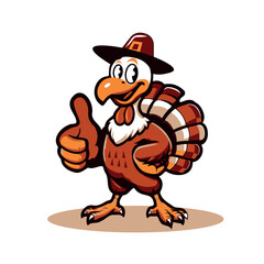 thanksgiving turkey in a hat giving thumb up sign, vector illustration