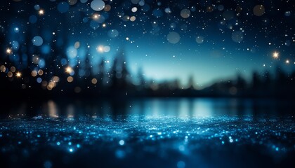 Digital blue particle wave with shining starlight and sparkling dots in futuristic background.