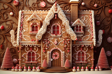 An intricate drawing of a gingerbread house adorned with candies and icing, capturing the sweetness and tradition of Christmas treats.