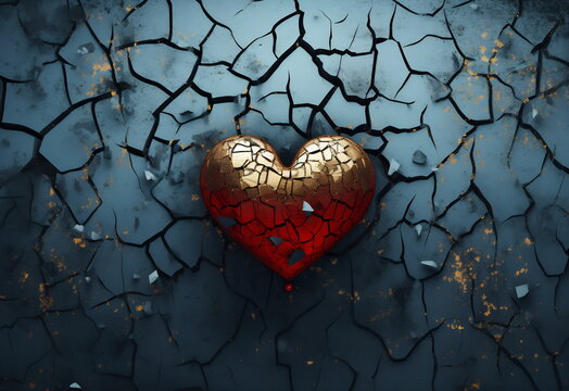 Image of a golden heart on cracked plaster
